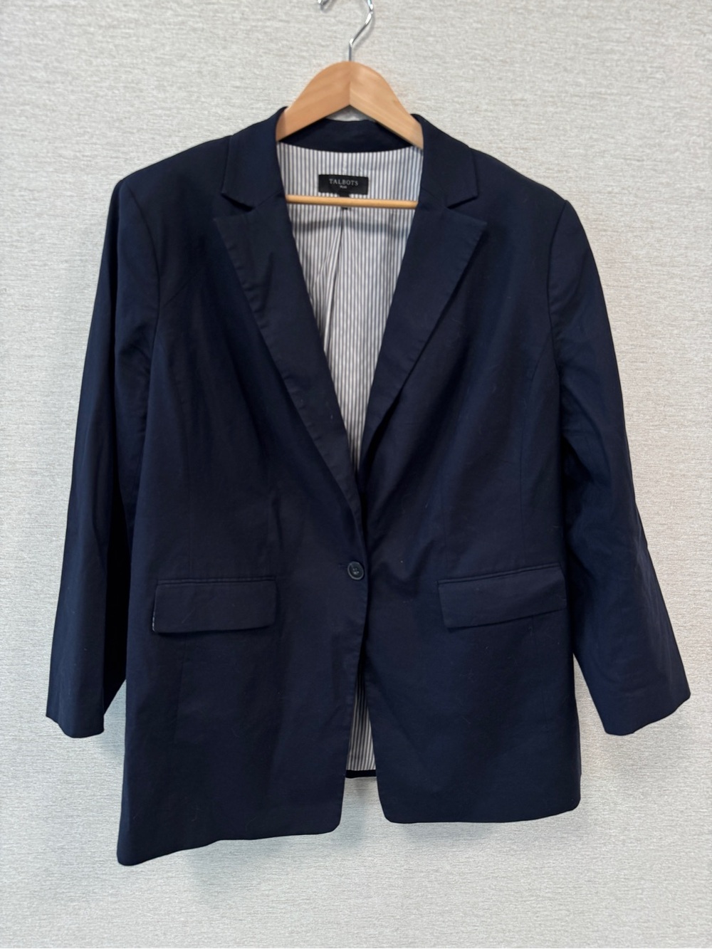 Talbots Dark Navy Single-Button Boyfriend Blazer, cotton-linen blend